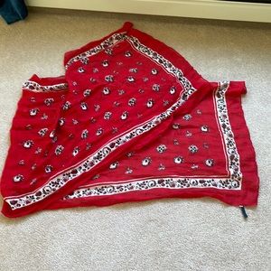 Gap Red Floral Large Rectangular Linen Scarf